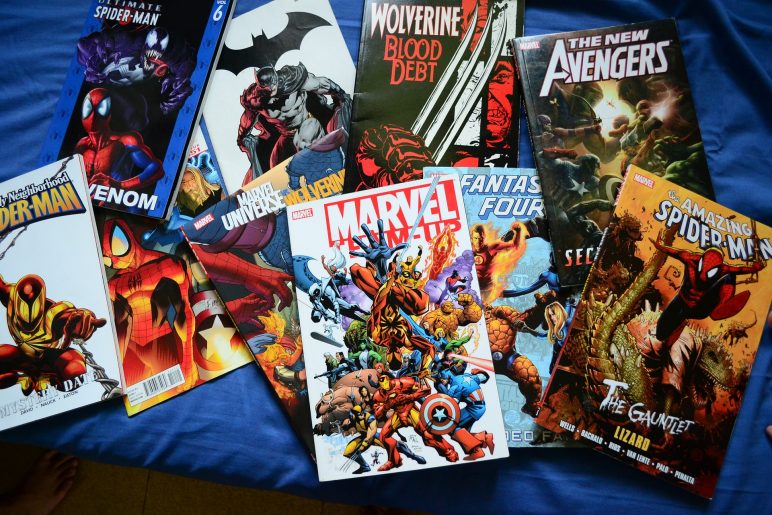 Photo of several Marvel comics